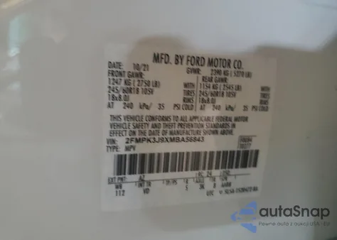 2021 Ford Edge Sel из США, поврежденный, VIN 2FMPK3J9XMBA56843